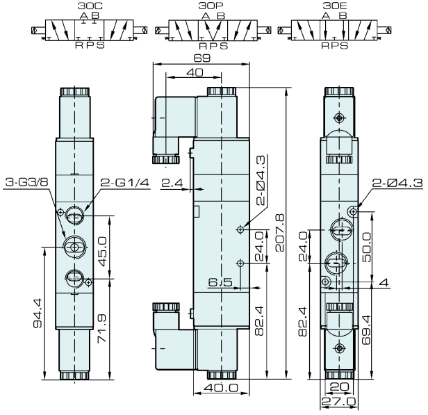 4v330c-10 AirTAC-Type 5/3 de Klep van de Maniersolenoïde