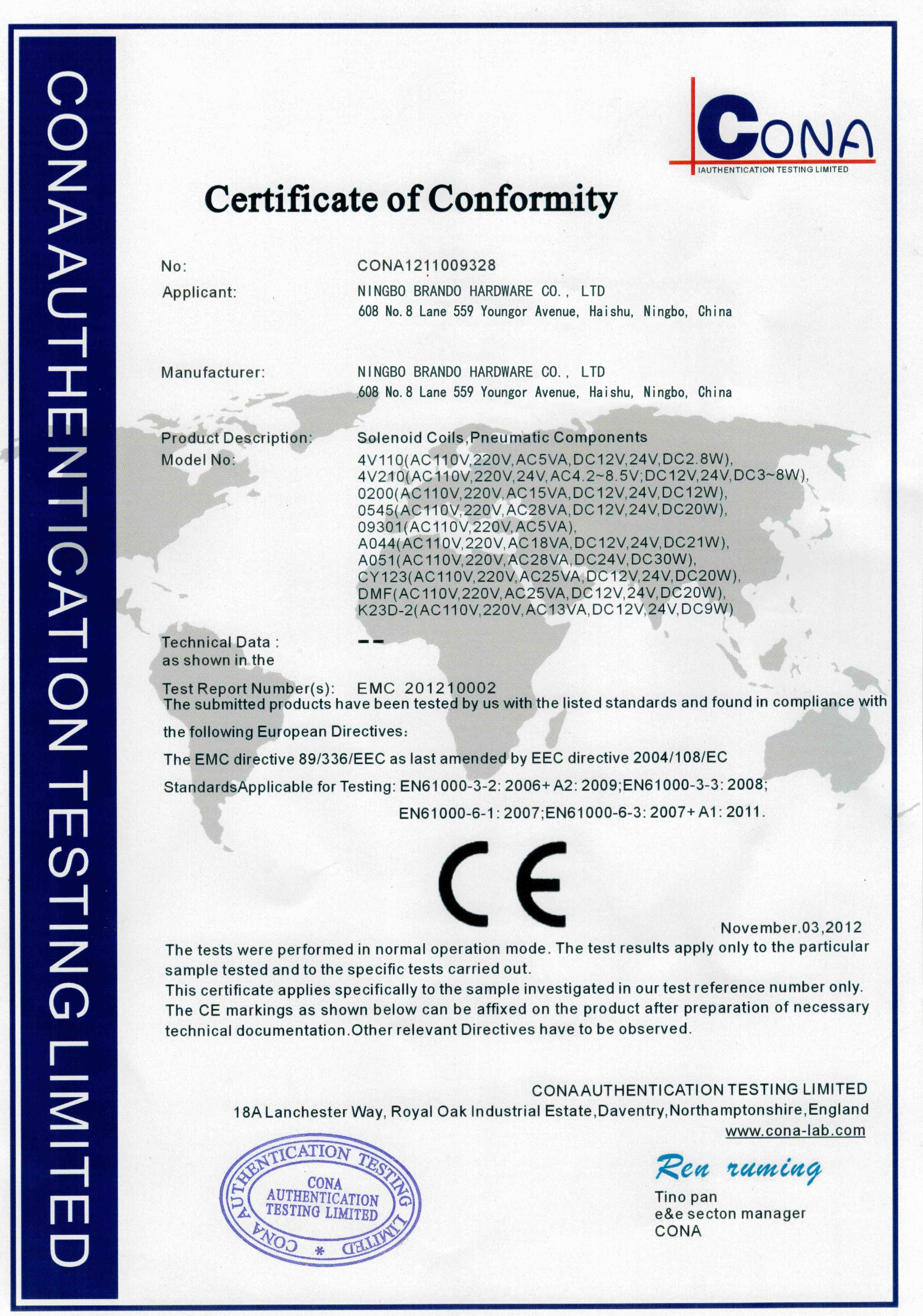 China Ningbo Brando Hardware Co., Ltd Certificaten