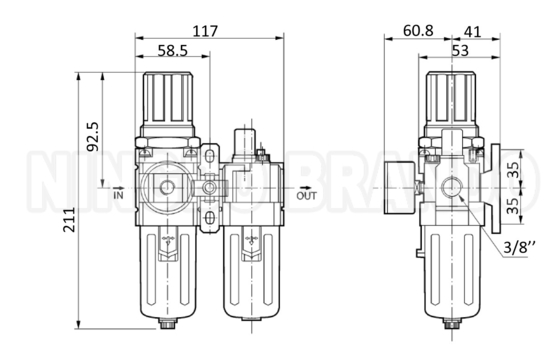 AC3010 1/4' 3/8' luchtfilter regulator smeermiddel FR.L Combinatie