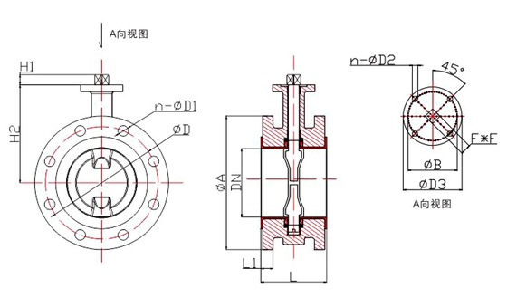 PTFE-gevoerde dubbelflenskoploze vlinderklep DN40 tot DN600