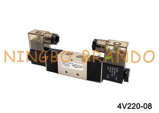 4V220-08 Solenoïde luchtklep 2 posities 5-weg DC24V 12V AC220V AC110V